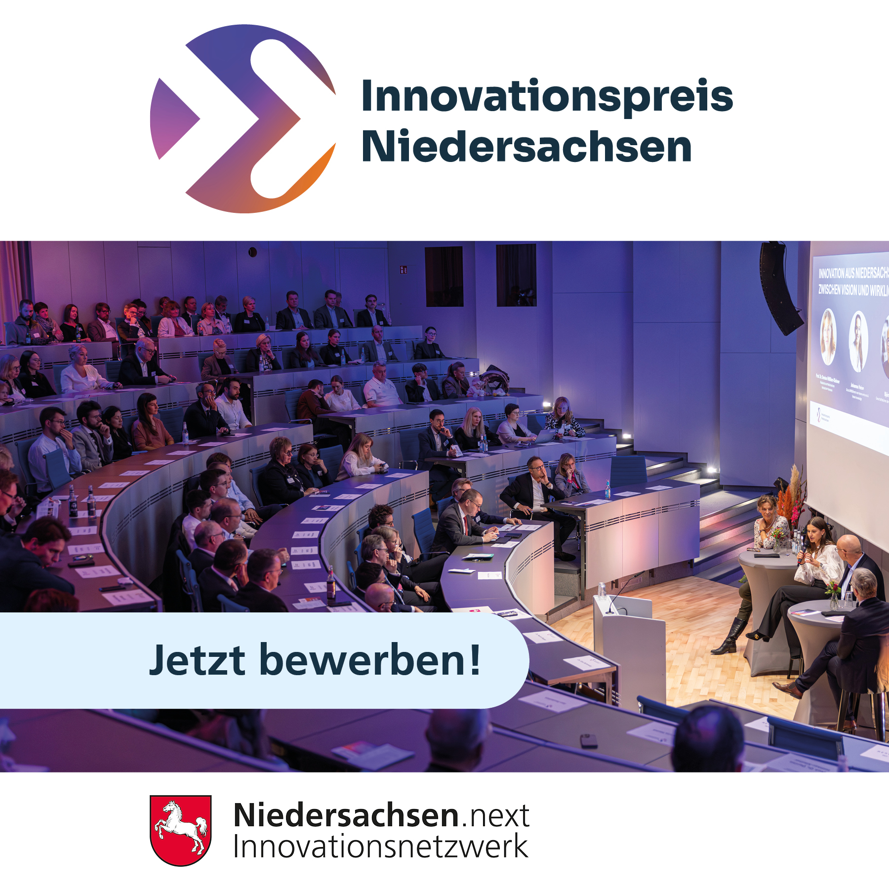 | Bild: © Niedersachsen.next Visual Bewerbungsaufruf Innovationspreis {f:if(condition:'Niedersachsen.next',then:' | Bild: © Niedersachsen.next',else:'')